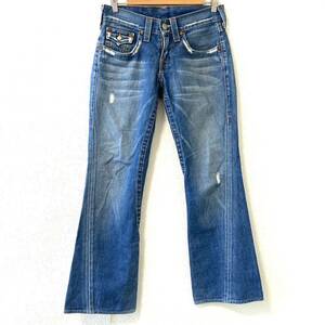 USA製◎【TRUE RELIGION】トゥルーレリジョン デニムパンツ ジーンズ ジーパン 綿100% ダメージ加工 インディゴ メンズ ボトムス W28/947UU