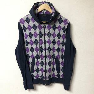 【Men’s Bigi】メンズビギ パーカー ジャケット ジップアップ フード メンズ 紺 アーガイル ジャンパー トップス サイズ03/1358BB