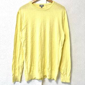 上質◎【UNIQLO】ユニクロ コットン カシミヤ クルーネック ニット セーター 長袖 カットソー トップス イエロー メンズ XL/1440UU