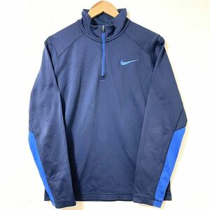 【NIKE】ナイキ ハーフジップネックシャツ サマーフィット スポーツウェア ゴルフウェア 長袖 トップス ネイビー系 メンズ サイズS/1510AA