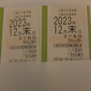 近鉄の株主優待乗車券2枚セットです。１枚で1人、近鉄全線区間に1回乗車できます。2023年12月末まで有効です。