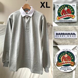 XL 新品正規 バーバリアン BARBARIAN カナダ製 へヴィーウエイト 長袖 ラガーシャツ ラグビーシャツ 定1.32万 グレー 希少サイズ