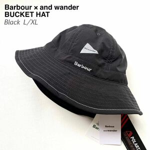 新品 Barbour バブアー × and wander アンドワンダー コラボ バケットハット メンズ 帽子 ハット L/XL POLARTEC 黒 ブラック 送料無料 XL