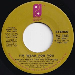 Harold Melvin I'm Weak For You / Satisfaction Guaranteed Philadelphia International US ZS7 3543 204414 ソウル レコード 7インチ 45