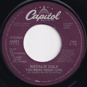 Natalie Cole You Were Right Girl / Across The Nation Capitol US A5021 204663 SOUL ソウル レコード 7インチ 45