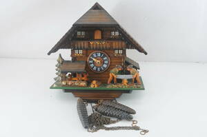 [MOM22]機械式 時報 カラクリ 鳩時計 アンティーク 機械式 重錘式 ドイツ製 木こり人形 掛時計 ポッポ時計 オルゴール付き