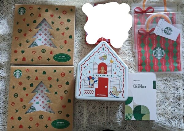 ★スタバ クリスマス ジッパーバッグ2枚 プレート白2枚 ジンジャーブレッドクッキー空缶 コーヒーブック
