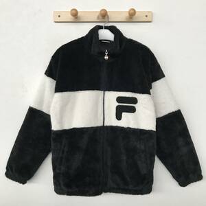 FILA フィラ バイカラー(パンダ) ボアファーフルジップジャケット ロゴアップリケ付き 美品 size L