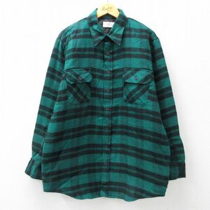 XL/古着 シアーズ 長袖 シャツ メンズ 90s ロング丈 緑他 グリーン チェック 内側キルティング 23nov10 中古 トップス