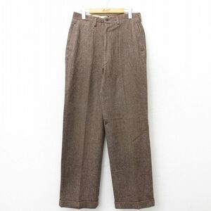 W32/古着 ビンテージ パンツ メンズ 50s コの字留め ツイード ウール 濃茶他 ブラウン spe 23nov13 中古 ボトムス ロング