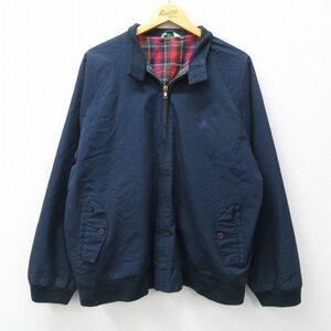 L/古着 IZOD 長袖 ジャケット スイングトップ メンズ 90s ワンポイントロゴ ラグラン 紺 ネイビー 内側フランネル 23nov20 中古 アウター