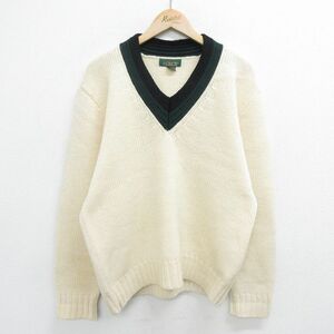 L/古着 ジェイクルー J.CREW 長袖 チルデン セーター メンズ 90s ウール Vネック 薄ベージュ他 カーキ 23nov20 中古 ニット トップス