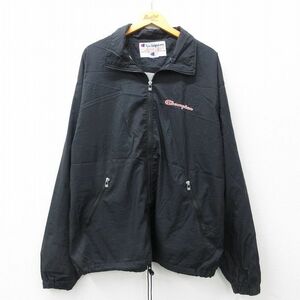 XL/古着 チャンピオン champion 長袖 ナイロン ジャケット メンズ 00s ワンポイントロゴ 大きいサイズ 黒他 ブラック 内側メッシュ 23nov22