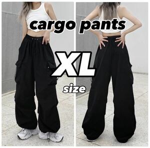 カーゴパンツ　ブラック　レディース　XL　カモパンツ　ダンス　ストリート　韓国　原宿　黒　アイドル　スケート　新品　未使用