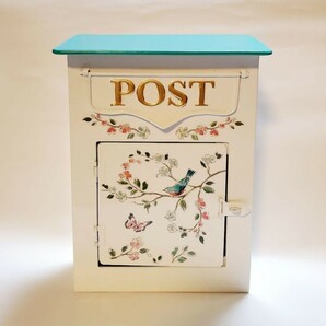 ヨーロッパ 田舎風 レトロ メタルポスト 郵便受け 小鳥と花 ガーデンオブジェ HANAKOの画像2