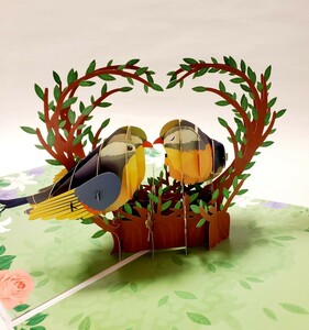 立体カード　HANAKO　飛び出すカード　鳥のカップル　多目的カード　鳥の雑貨　オシドリ
