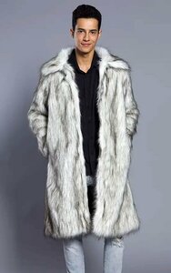  новый товар XL размер искусственный мех пальто отложной воротник .. крюк .5486 белый белый WHITE мех визуальный серия длинный длина хлеб часы V серия 