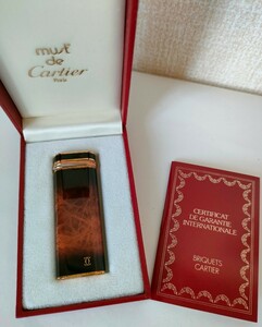 【Cartier カルティエ】ガスライター　トリニティ　オーバル　マーブルブラウン×ブラック×ゴールド　箱付き