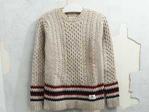 NEIGHBORHOOD DAKOTA / W-CREW LS クルーネック セーター ニット フィッシャーマン ケーブル ベージュ 14AW S ネイバーフッド F