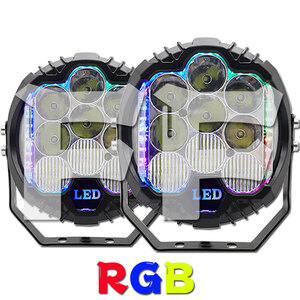 送料無料● 5インチ RGB 50W LED ワークライト 作業灯 投光器 トラック ジープ JK JKU ジムニー SUV ホワイト 6500K 12V-24V 多彩 2個