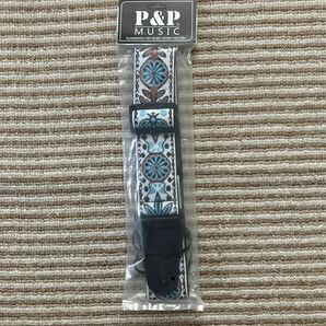新品 P&P ギター用ストラップ 水色系 ホワイト/ブルー ビンテージ レトロ系 送料無料
