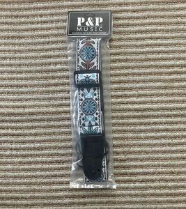 新品 P&P ギター用ストラップ 水色系 ホワイト/ブルー ビンテージ レトロ系 送料無料