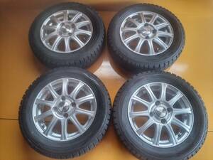 ★冬支度　国産ダンロップ　冬用タイヤ　装着！　１５５／６５R1３　７３Q　PCD100　4穴　アルミホイールセット軽自動車へ