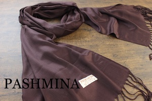 新品【パシュミナ Pashmina】無地 チョコブラウン C.BROWN 茶色 Plain 大判 ストール カシミア100% Cashmere