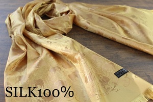 新品【シルク100% SILK】エレファント柄 象柄 ゴールド 金 GOLD 大判 ストール/スカーフ