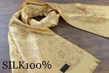 新品【シルク100% SILK】ペイズリー花柄 ゴールド 金 GOLD 大判 ストール/スカーフ_画像1