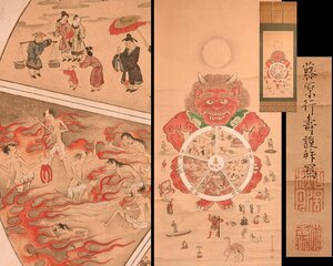 【永】143【兵庫県の図書館や博物館の館長を歴任された歴史研究家遺族委託品】時代物極細密地獄六道輪廻幅掛軸仏教美術