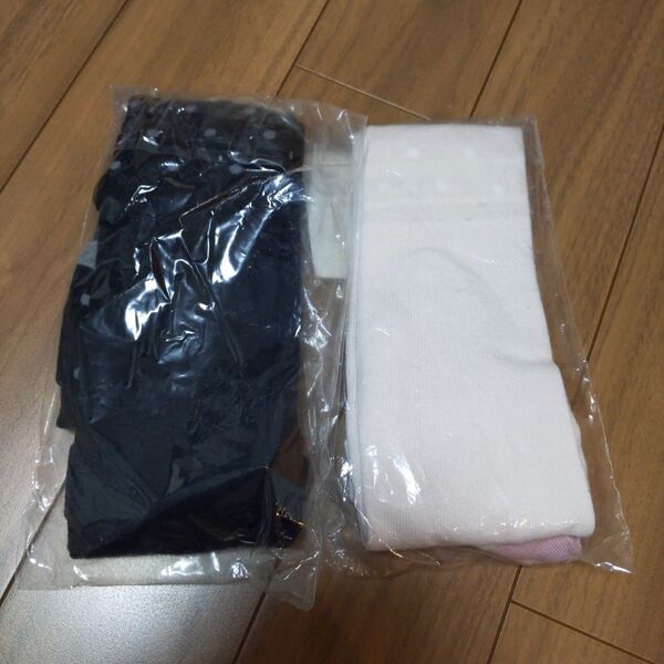 新品 コンビミニ 2本セット 100cmタイツ ドット柄 黒ピンク