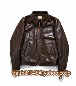 イタリアIDEAL産 牛革 CONMARジップ ヴィンテージ復刻 カウレザー シングルライダースジャケット 革ジャンM～2XL