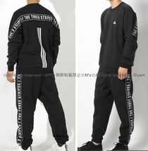 3XL 新品 adidas アディダス 裏起毛 スウェット 上下セット オーバーサイズ クルーネック トレーナー パンツ セットアップ 黒 ブラック_画像2