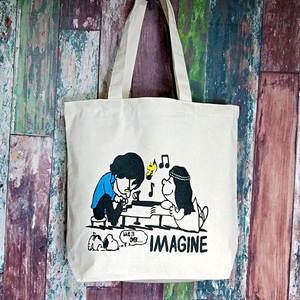 送込　スヌーピーftジョンレノン IMAGINE　ecoバック 　10オンス　12㍑　Organic cotton　ナチュラル