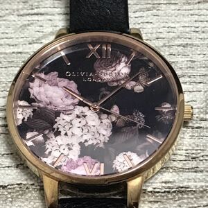 102-0349 OLIVIA BURTON オリビアバートン レディース腕時計 レザーベルト ブラック 電池切れ 動作未確認