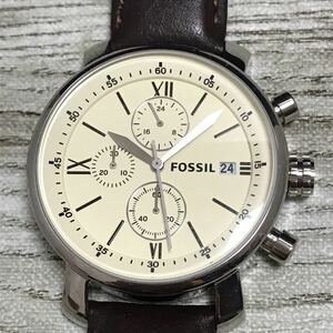 118-0585 未使用品 FOSSIL フォッシル BQ-1007 メンズ腕時計 レザーベルト ブラウン クロノグラフ 電池切れ 動作未確認