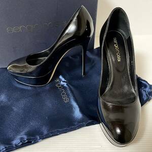 【新品同様】Sergio Rossi セルジオロッシ　Scarpe Donna Pump ヒールパンプス エナメル　ヒール11.5cm 34 21cm ブラック　＊CI