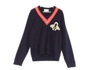 W* as good as new! Gucci GUCCI Bee Be up like wool sweater men's *M navy sy4622208308