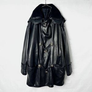 1990s Gianni Versace Leather Duffel Coat ジャンニ ヴェルサーチ レザー 本革 ブラック 黒 ジャケット コート ヴィンテージ メンズ 80s