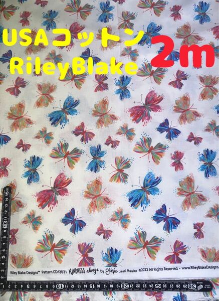 新入荷・特価【2m】USAコットン 蝶々 水彩風 ライリーブレイク