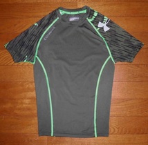 UNDER ARMOUR COMBINE アンダーアーマー コンバイン 半袖 コンプレッション メッシュ ハイブリッド インナーシャツ OLV-GRN SM 使用僅 美品_画像1