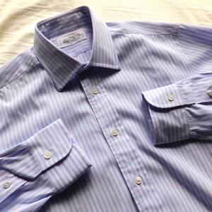 鎌倉シャツ　ストライプ柄　ワイシャツ　水色×ピンク　15 3/4-32 1/2 (40-82)　Lサイズ相当 Maker's shirt メーカーズシャツ