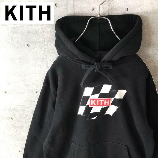 KITH キス レーシング ワッペン 満載 スウェット パーカー XS 黒 ブラック 日本 Mサイズ相当　6003