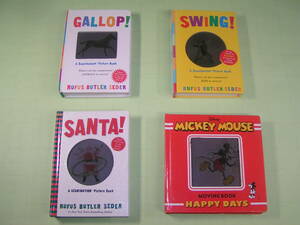 英語版 【 絵が動く絵本 4巻 】「Scanimation Picture Book」3巻 ①SWING! ②GALLOP! ③SANTA! 「MOVING BOOK」 1巻 ④MICKEY MOUSE