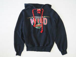 ☆送料無料☆ THE HOCKEY LODGE USA直輸入 古着 NHL MINNESOTA WILD ミネソタ・ワイルド プルオーバー 裏起毛 パーカー メンズ S 大きめ