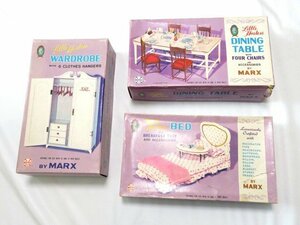 ◆計3点 MARX リトルホステス ベッド/ダイニングテーブル 椅子/ワードローブ ミニチュア 家具 ドール・人形用 36