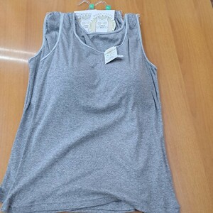  new goods * free shipping * cotton 100%*4L lady's cup attaching tank top gray 2 sheets ( cup removed possible )