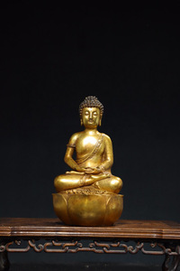 『館蔵珍品 銅製 塗金 釋迦摩尼像』置物 賞物 貴重物品 収蔵品 中国古美術
