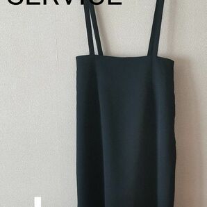 【SELF+SERVICE】紺のサスペンダー付スカート　サイズL